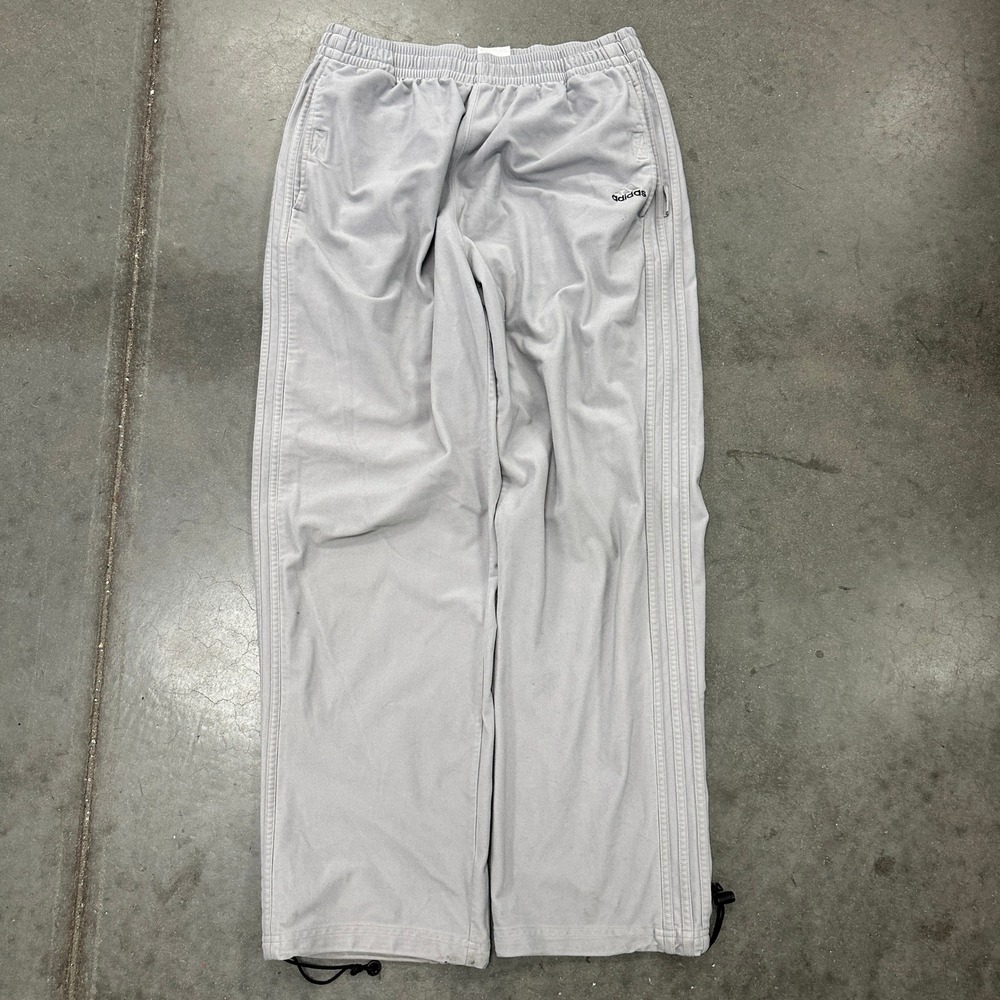 Adidas Vintage Grey 3-Stripe Track Pants Mens XL Bungee Hem